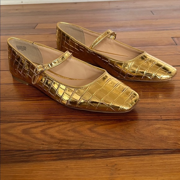 LOFT Classic Gold Croc Embossed Square Toe Mary Jane Ballet Flats Size 8.5 - Picture 3 of 10